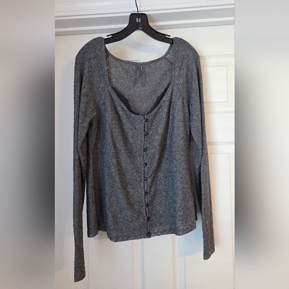 Anthropologie XL Gray Button-Up Long Sleeve Top